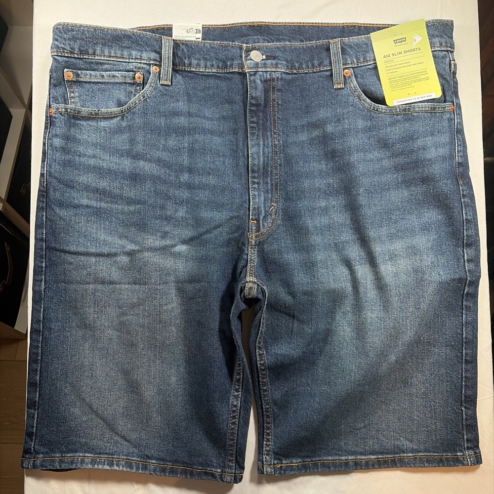 Levis 412 Shorts Men Size 42 Slim Fit Blue Jean Jorts Medium Wash Stretch